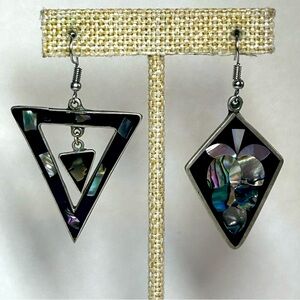Vintage Asymmetrical Abalone Shell Inlay Alpaca Silver handcrafted earrings